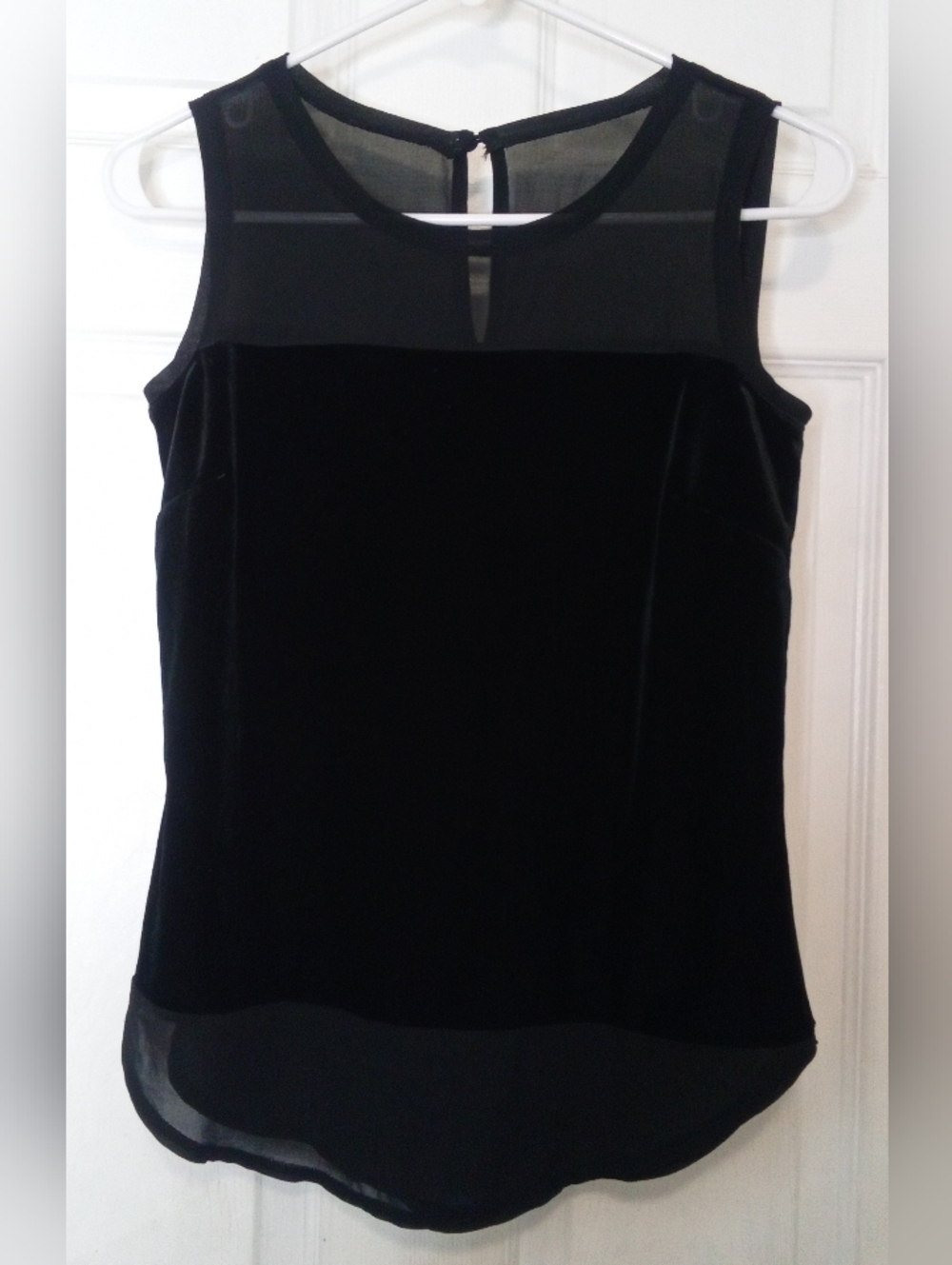 INC International Concepts Black Velvet & Sheer Chiffon Sleeveless Top